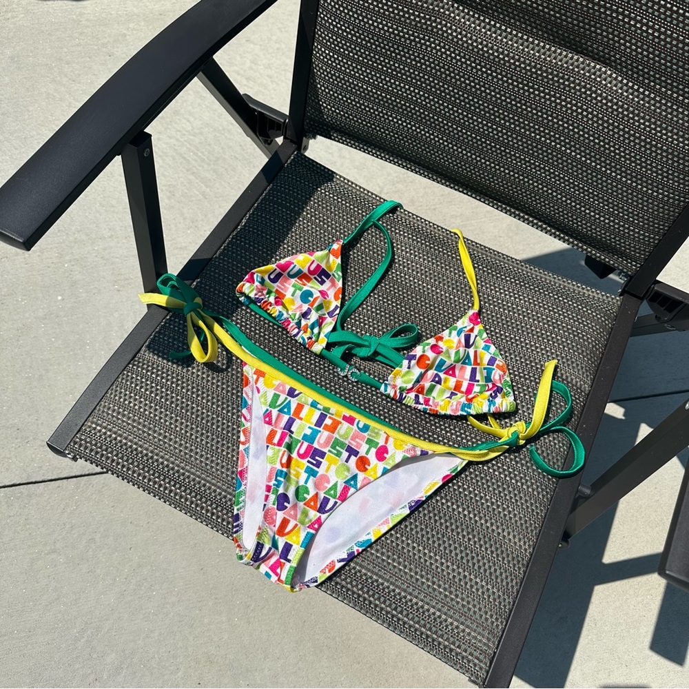 Vintage Just Cavalli Y2K Rainbow Monogram Rhinestone Bikini